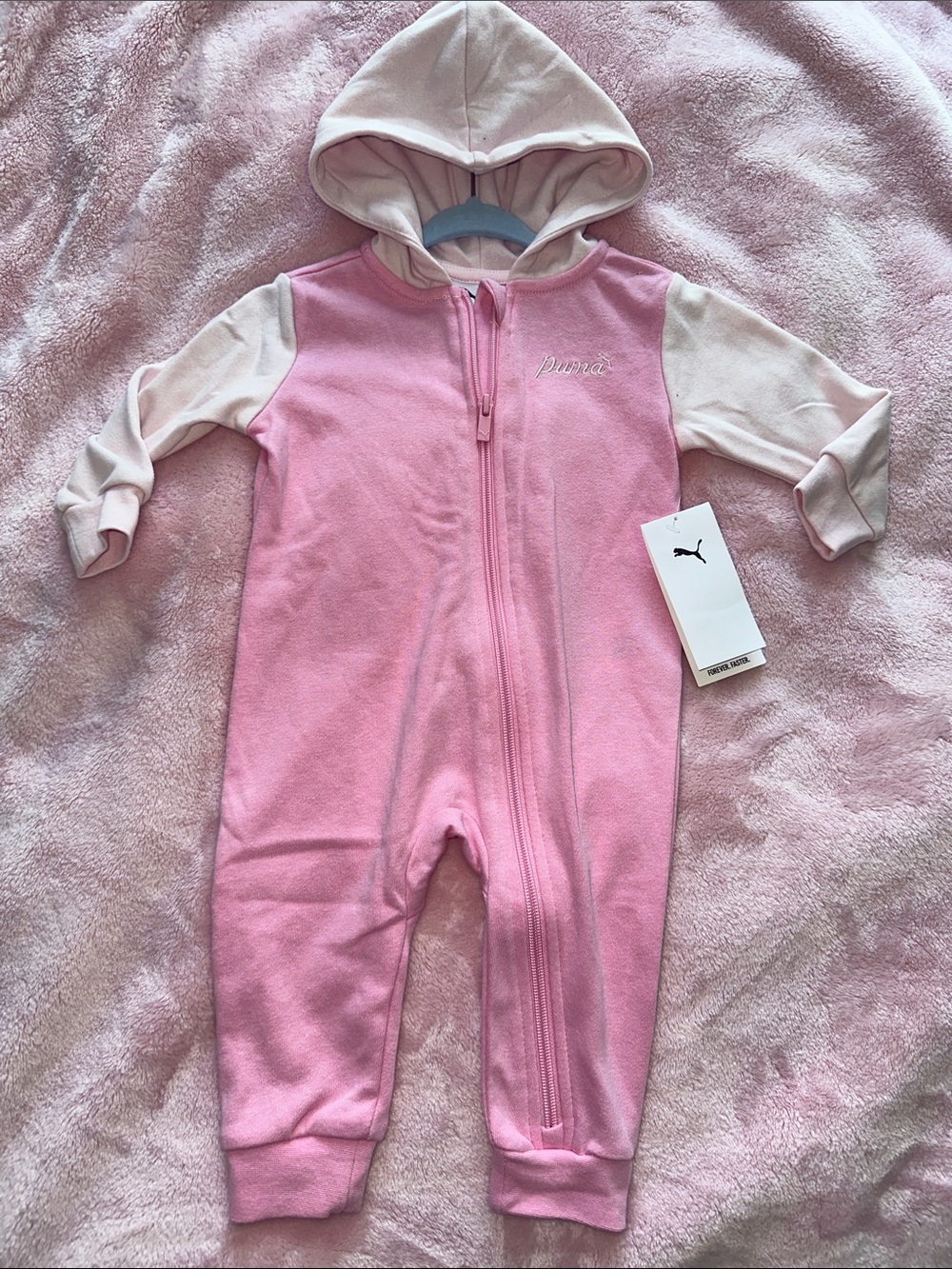 Puma Pink and Light Pink Hooded Baby One-Piece 6-9m NWT